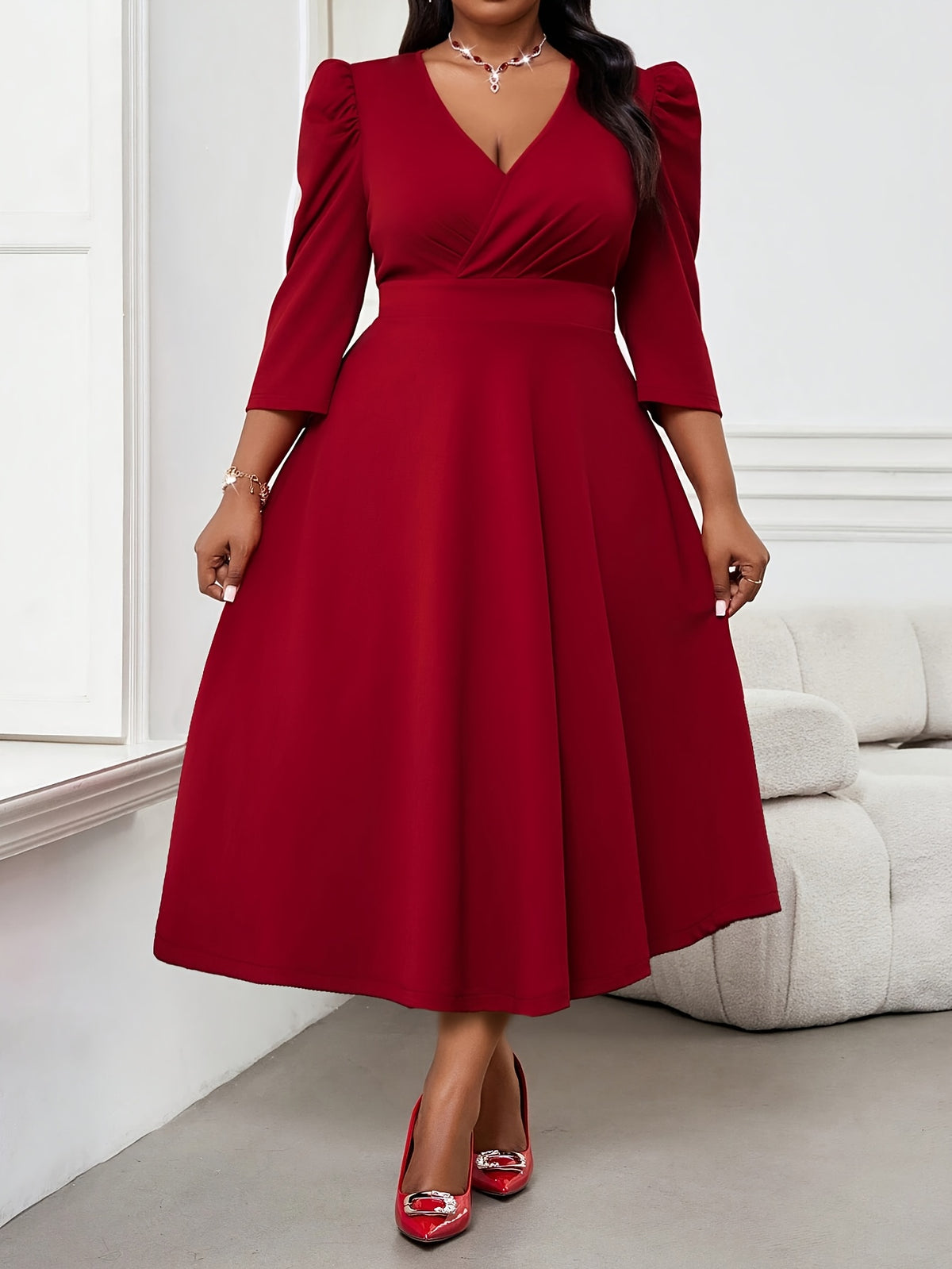 Robe patineuse grande taille — Crêpe extensible manches 3/4
