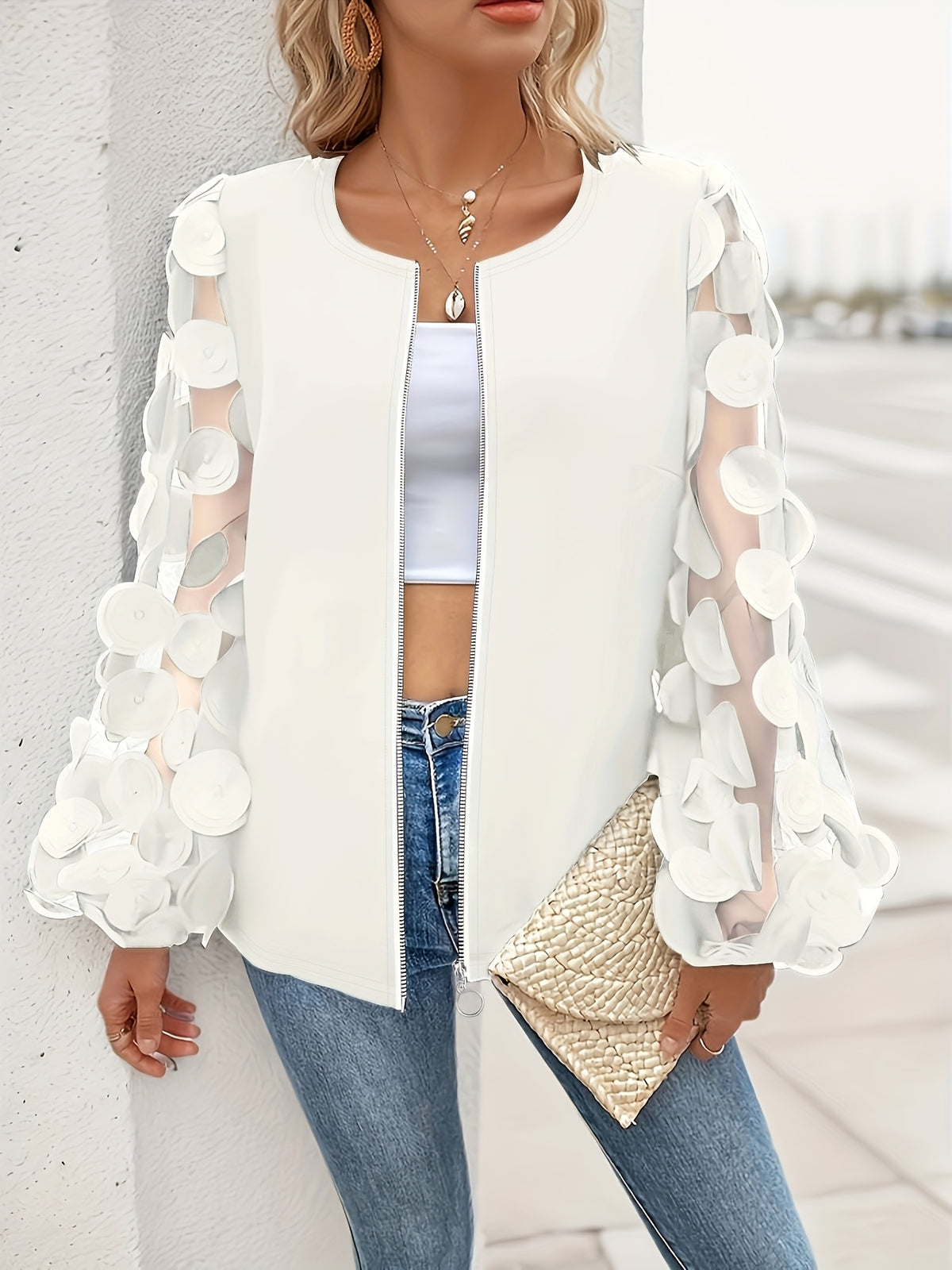 Veste grande taille, fermeture zippée, tissu léger, autre coloris