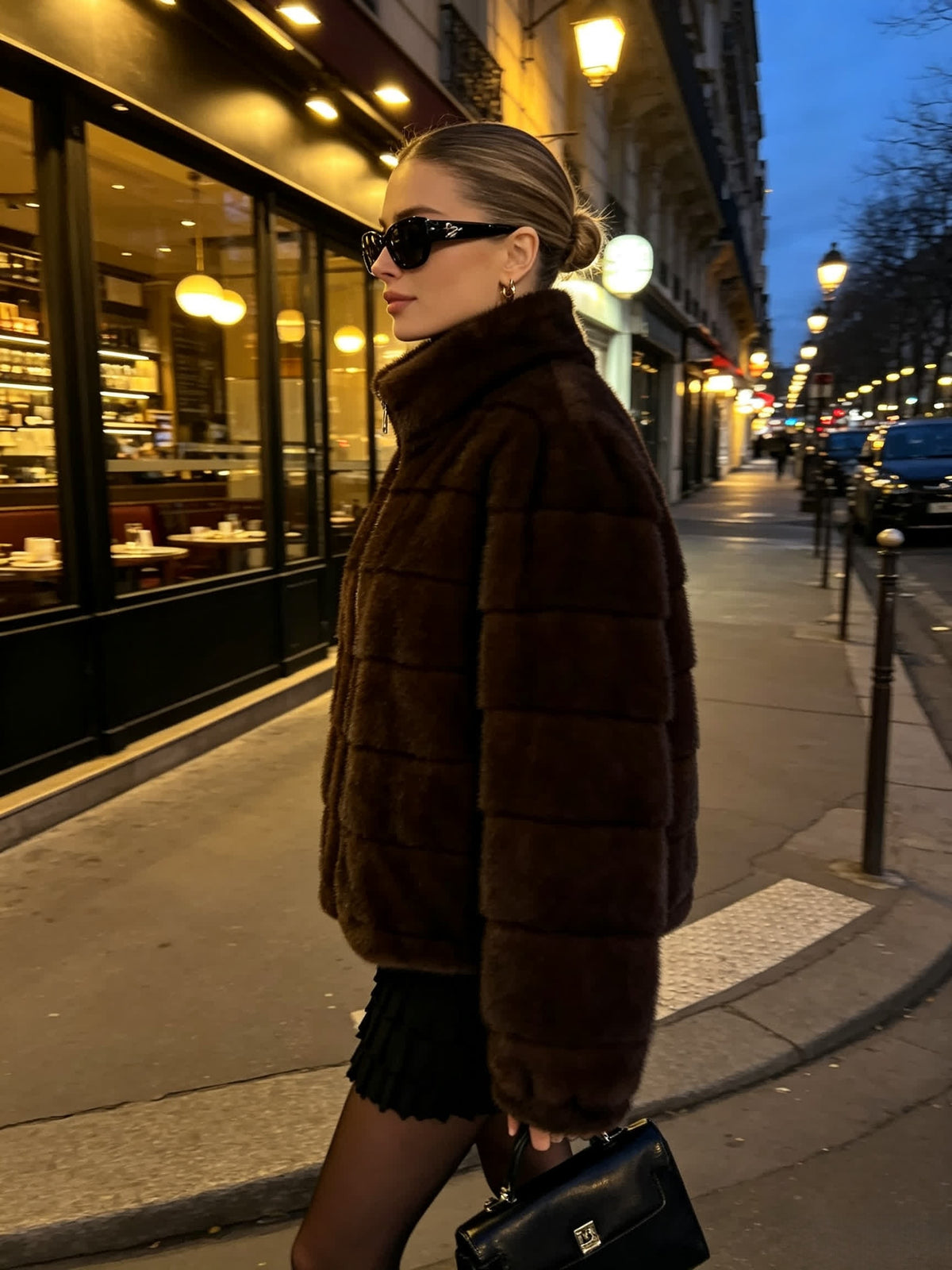 Top grande taille en sherpa, coupe ample, toucher doudou, chaleur d'hiver, détail du tissu