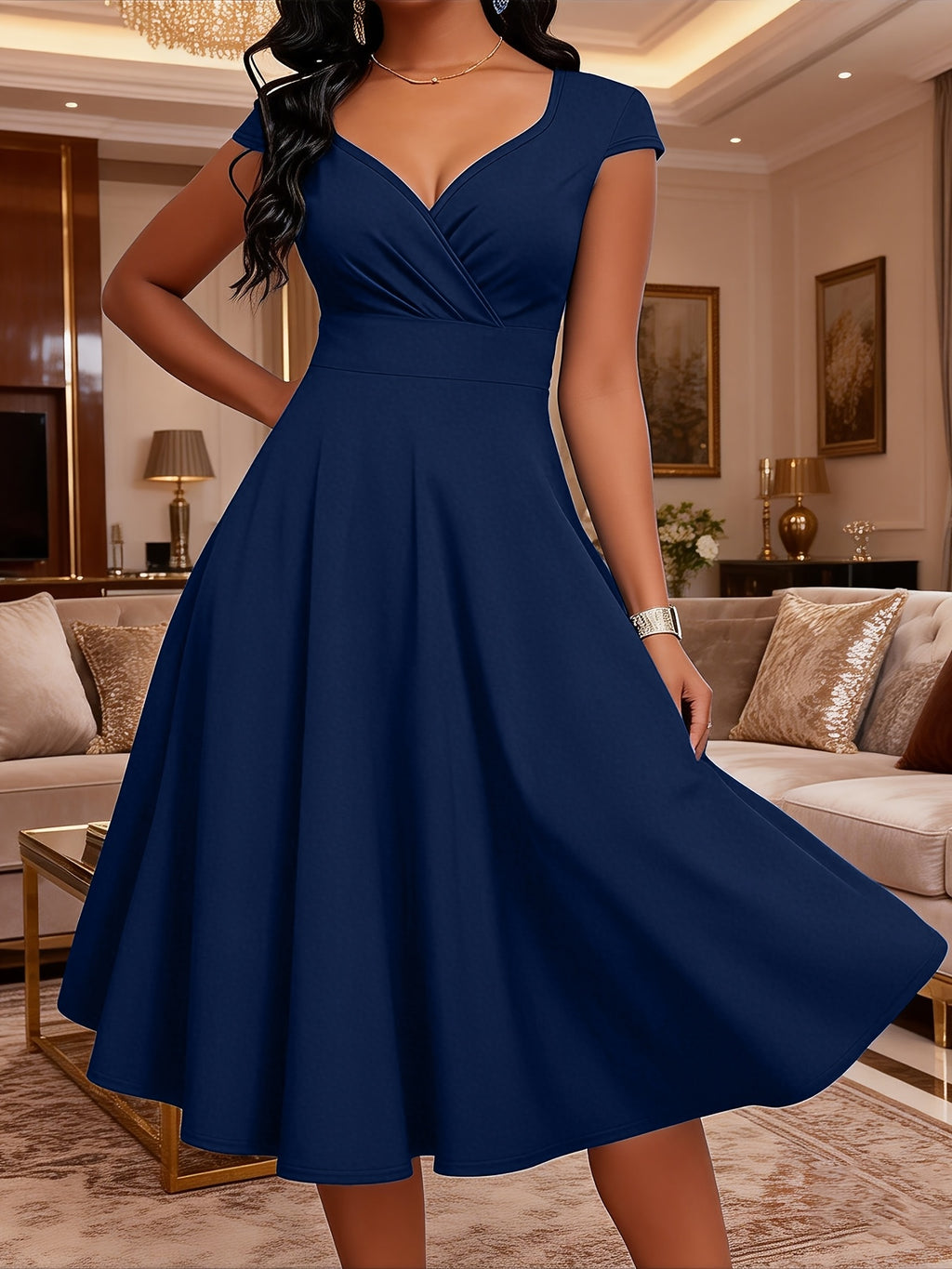 Robe midi grande taille — Buste froncé et jupe cercle au genou