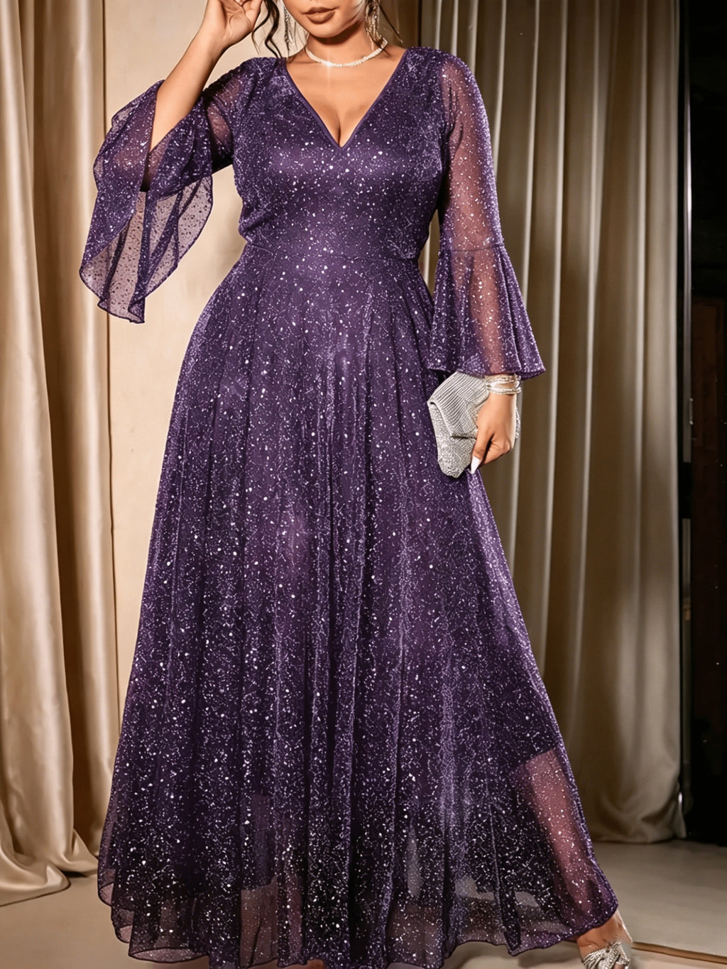 Robe longue grande taille — Surjupe de résille pailletée