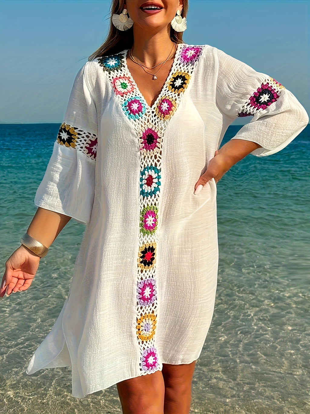 Robe tunique grande taille — Crochet bohème, douze coloris