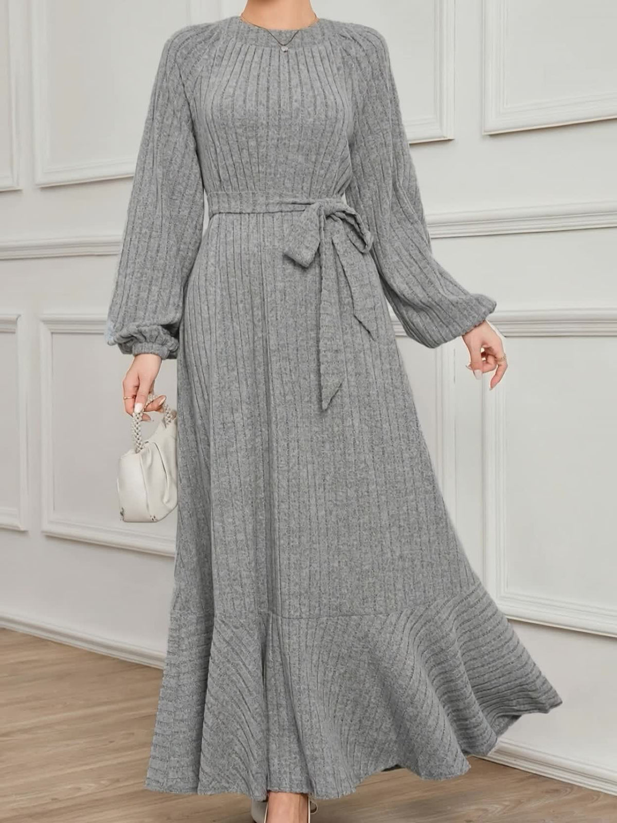 Robe pull grande taille — Manches ballon et maille côtelée