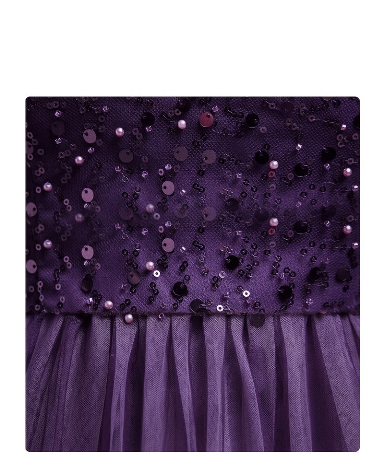 Robe de soirée grande taille — Tulle violet sequins perlés