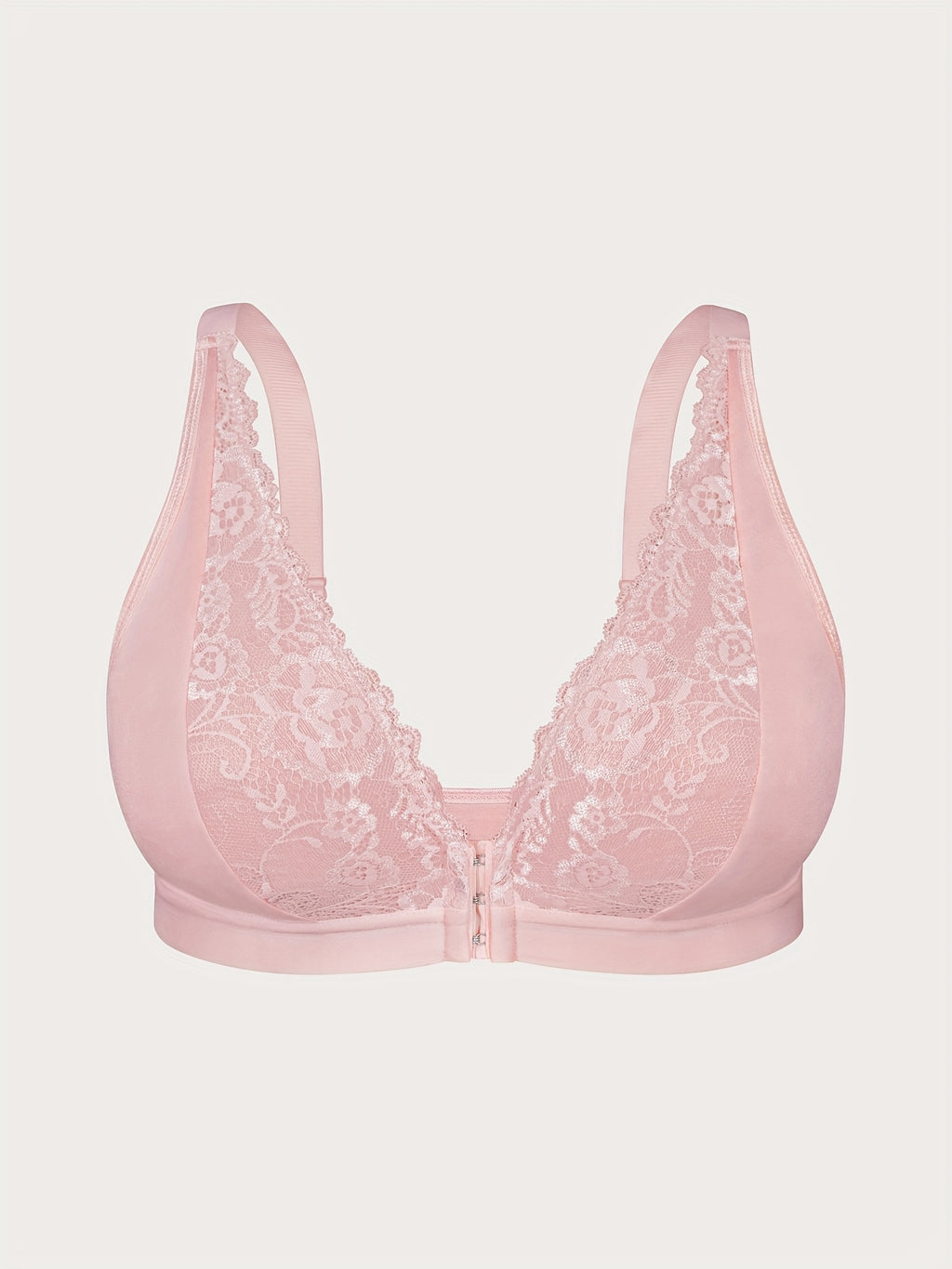 Soutien-gorge grande taille — Dentelle rosée, agrafes frontales