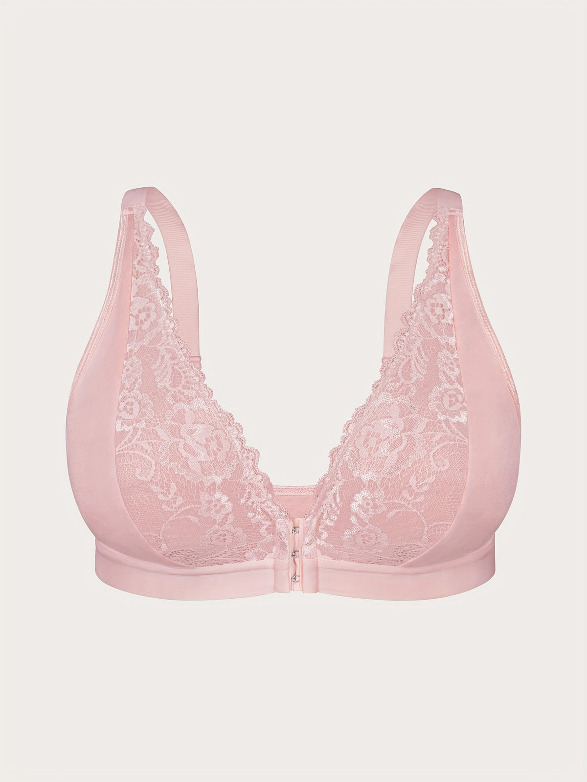 Soutien-gorge grande taille — Dentelle rosée, agrafes frontales