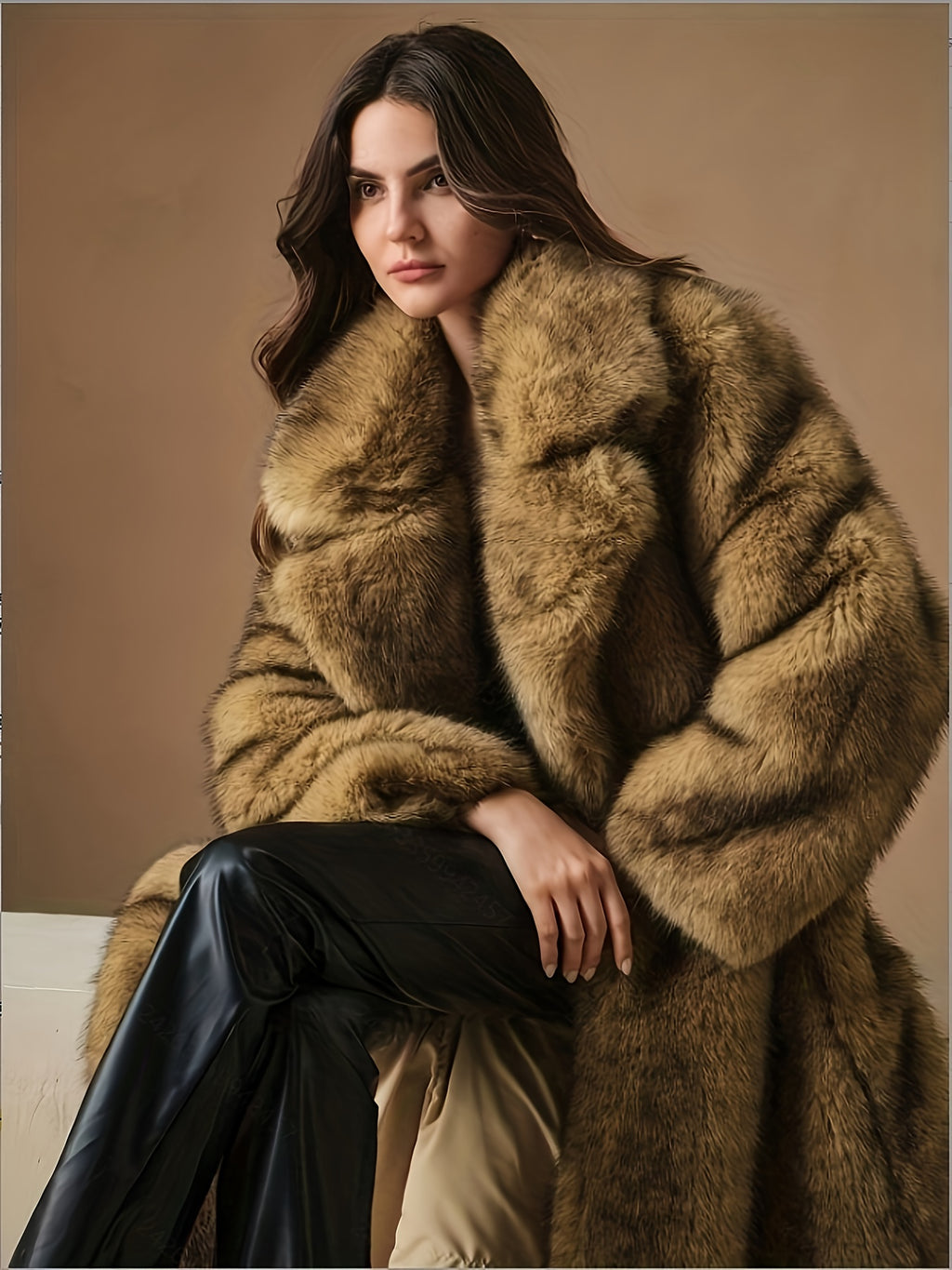 Vêtement grande taille en sherpa, coupe oversize, col, tissu opaque