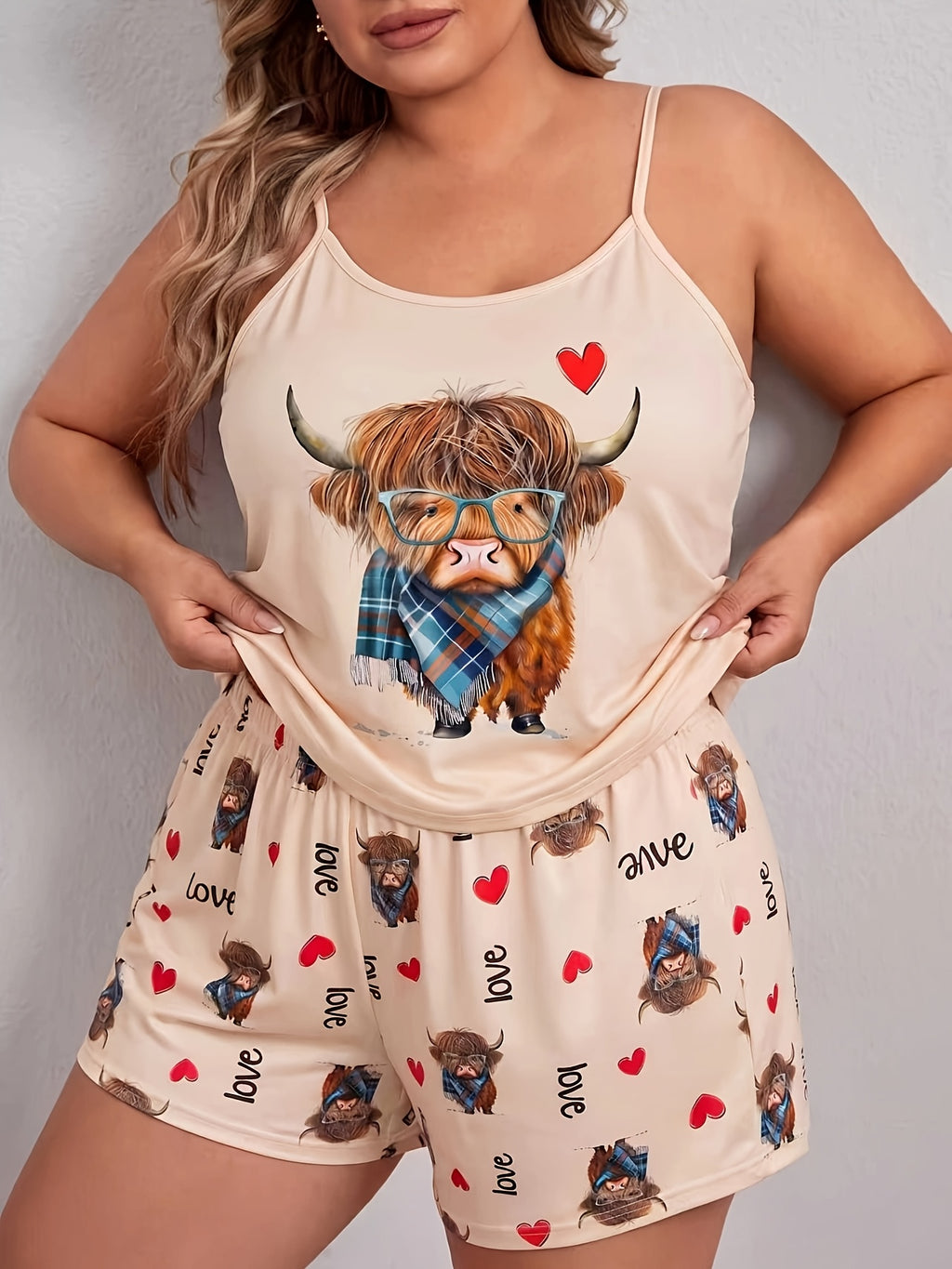 Pyjama grande taille, esprit décontracté, porté de face