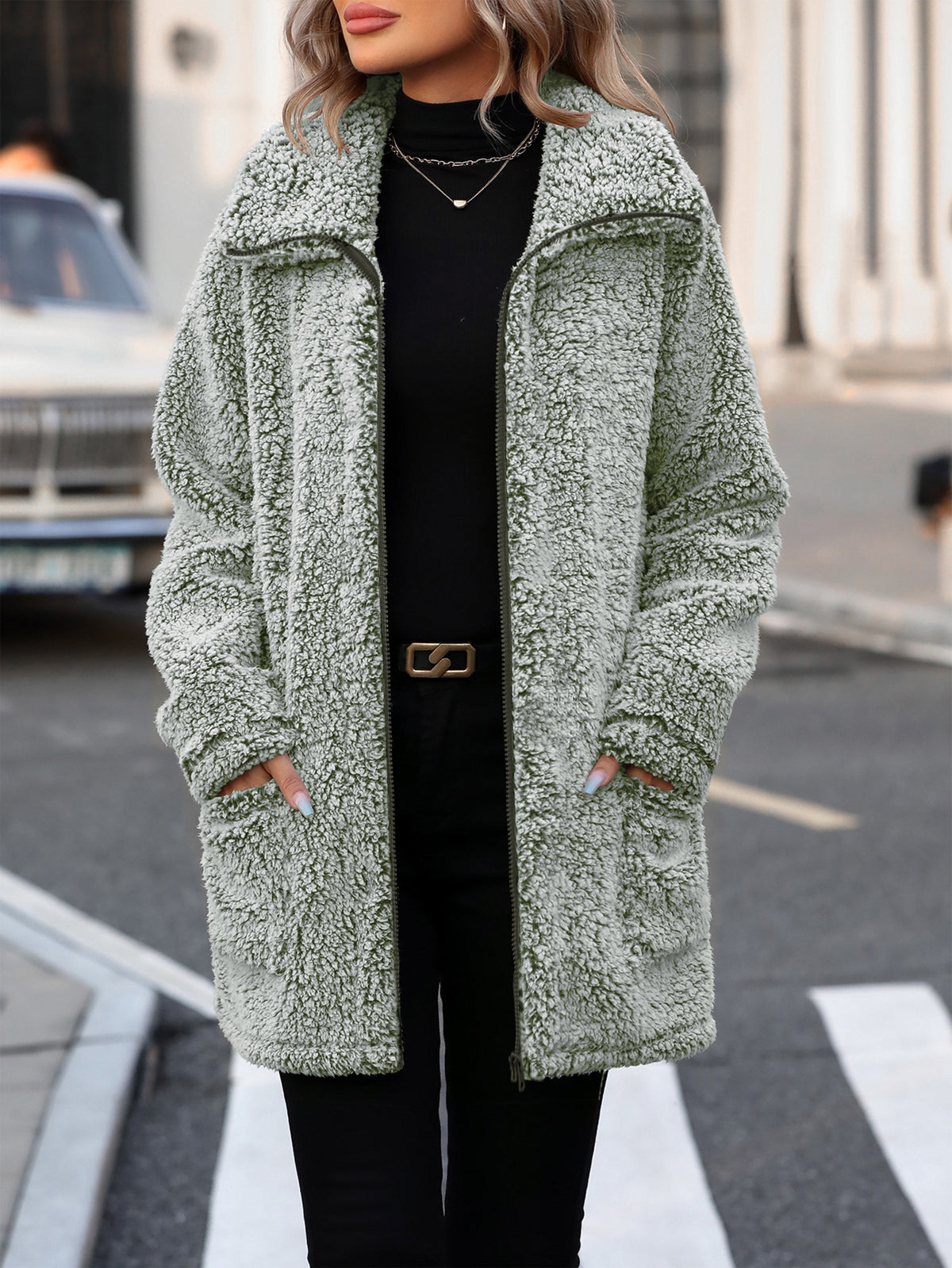 Manteau grande taille, col cardigan, fermeture zippée, chaleur d'hiver
