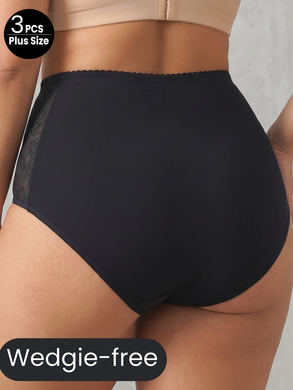 Culotte grande taille en dentelle, coupe ajustée, toucher naturel, vu de dos