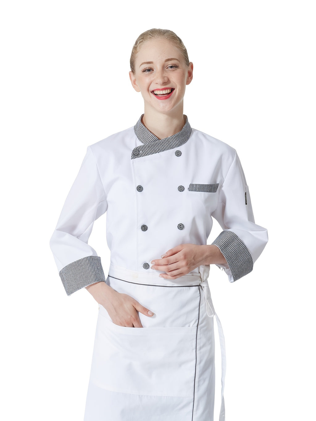 Veste grande taille à carreaux, ligne nette, détail du tissu