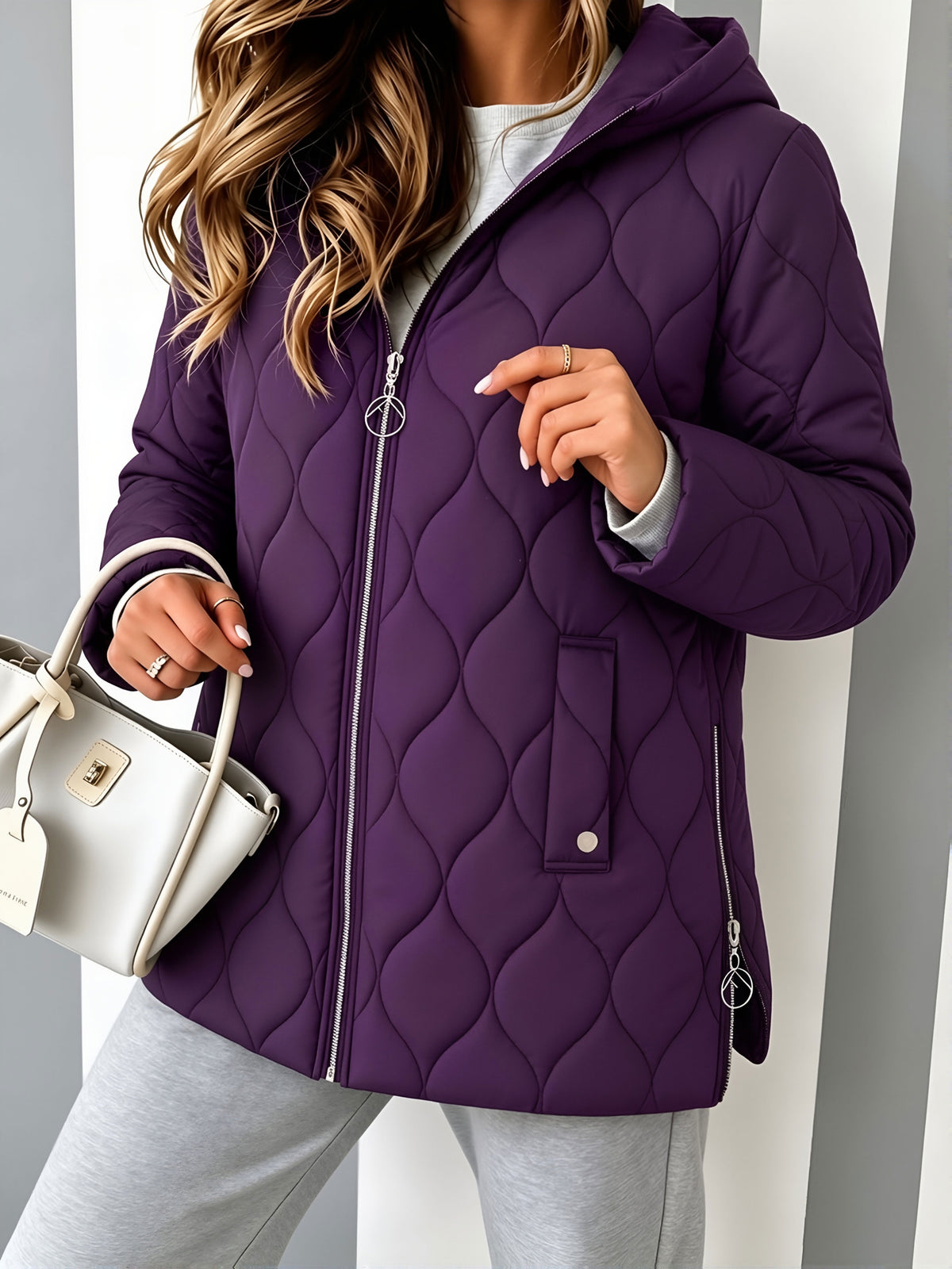Manteau grande taille, coupe ample, capuche, autre coloris