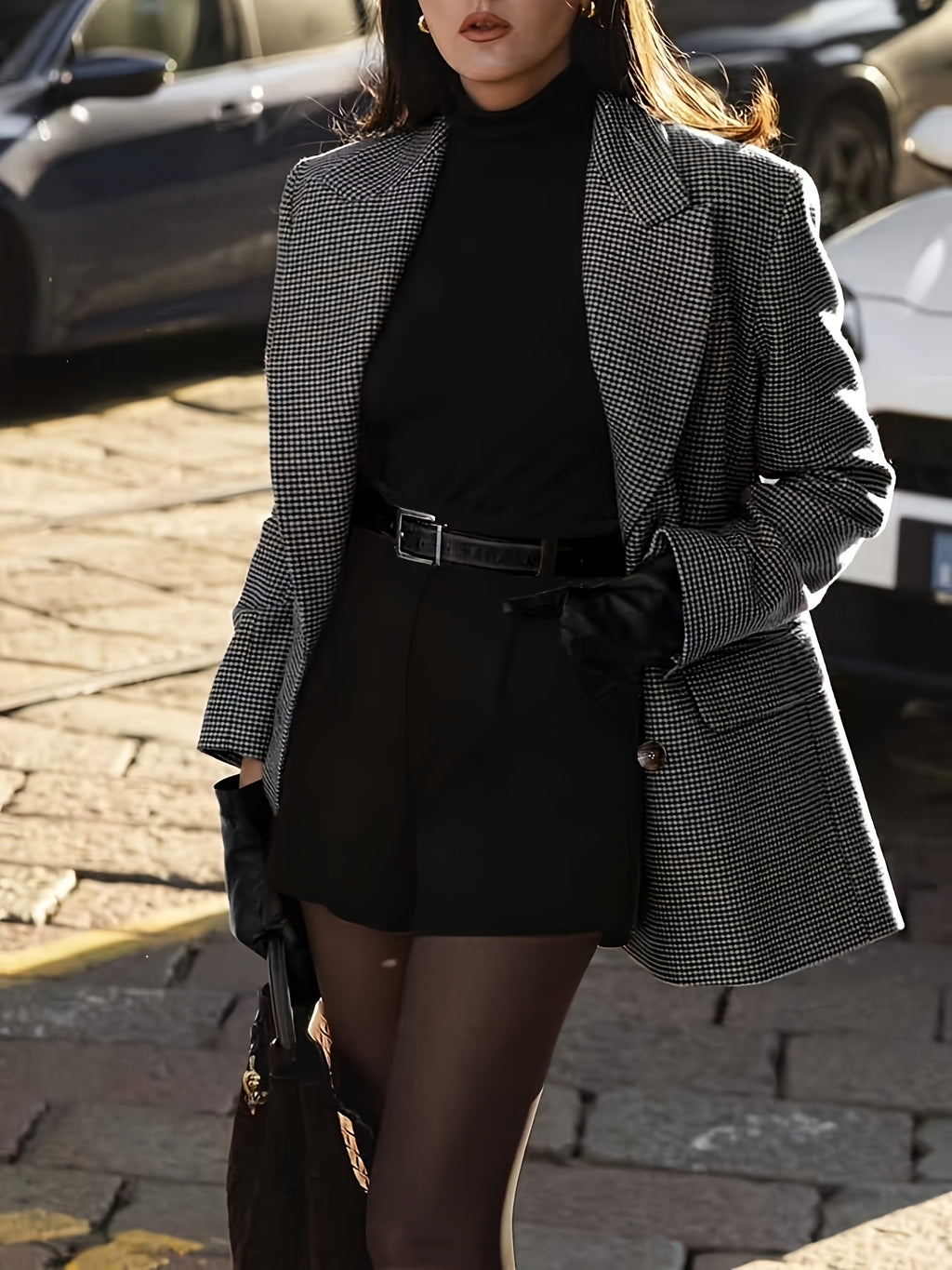 Blazer grande taille en tweed, vue de profil