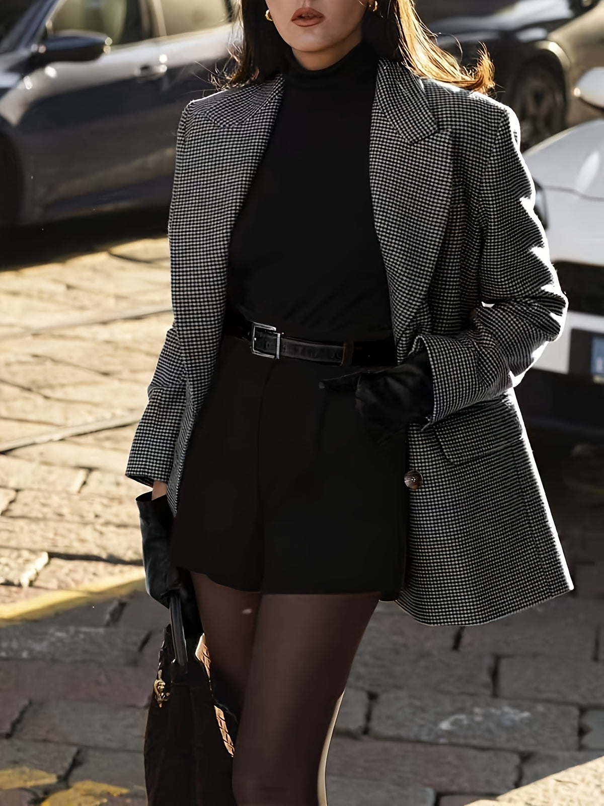 Blazer grande taille en tweed, vue de profil