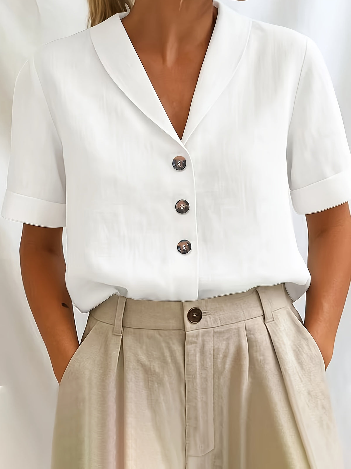 Pull grande taille, manches courtes, toucher naturel — composition : 100% Coton