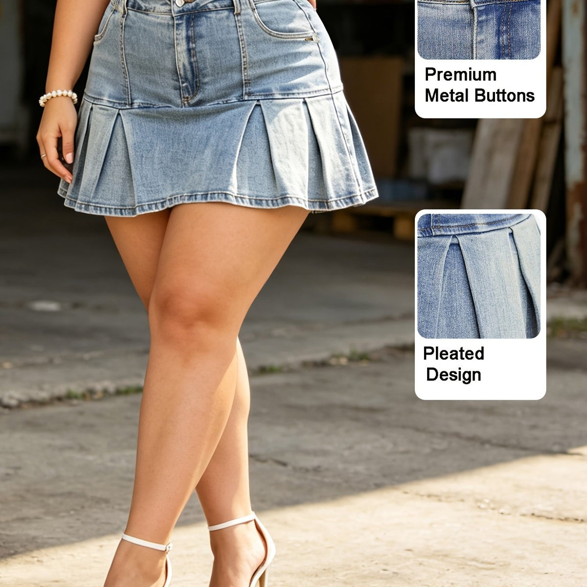 Jupe grande taille, tenue franche, esprit preppy — matière : denim Image