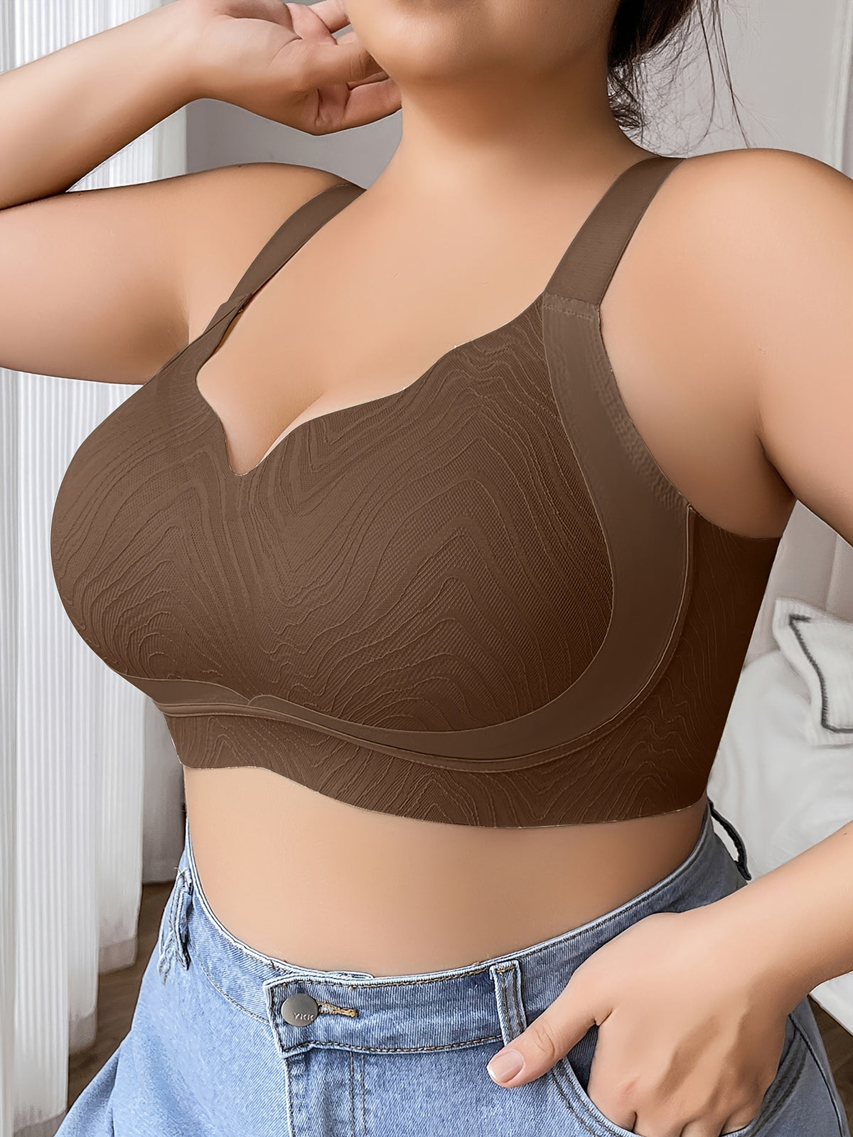 Soutien-gorge sans armature grande taille — Tissu gaufré, 5 teintes