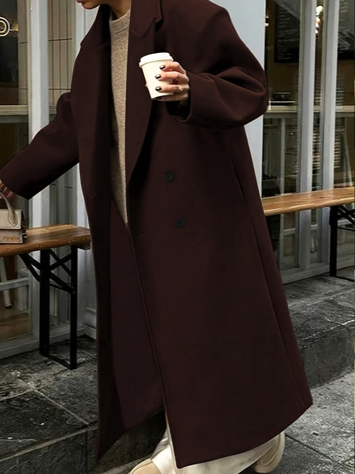 Manteau grande taille, coupe oversize, doublure, chaleur d'hiver, vu de dos
