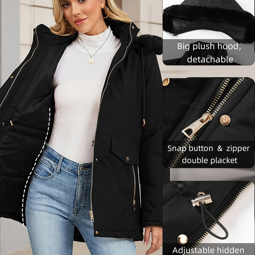Veste grande taille, coupe oversize, longueur midi, capuche — composition : 100% Polyester