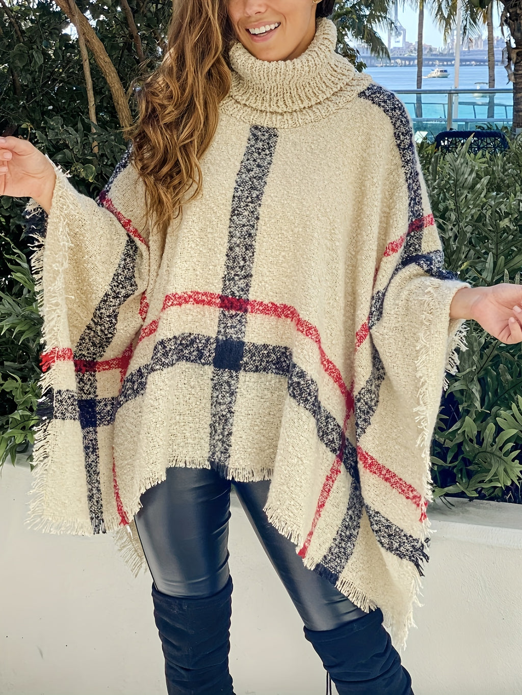 Pull grande taille à carreaux, col roulé, toucher moelleux, chaleur d'hiver, tissu opaque