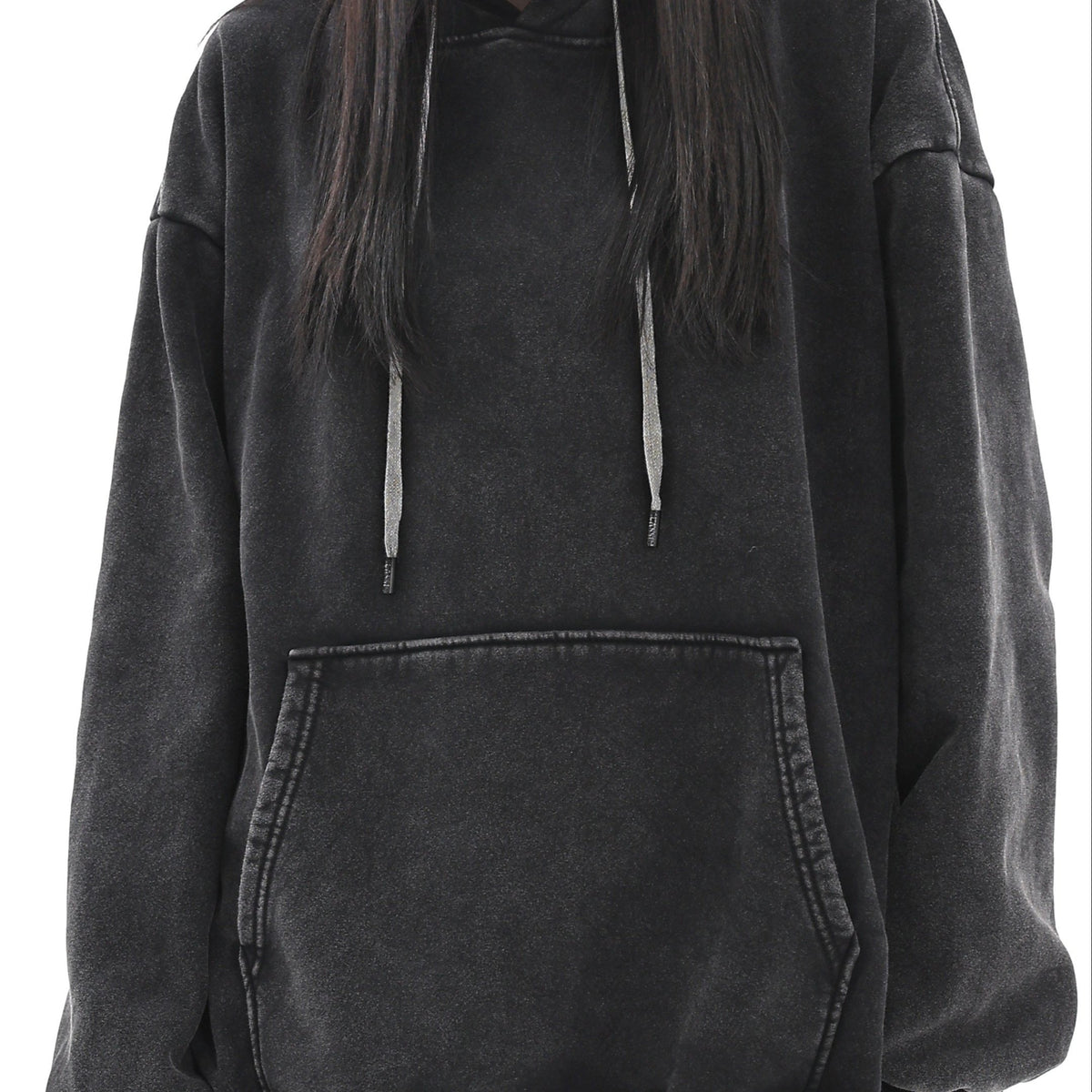 Top grande taille, capuche, toucher naturel, chaleur d'hiver — matière : coton Image