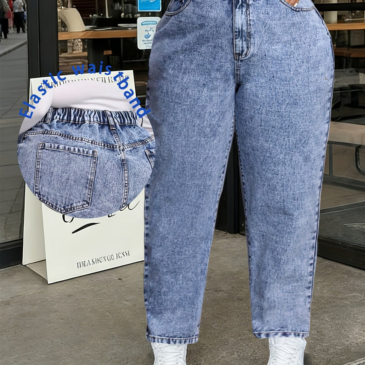Pantalon grande taille, toucher naturel — composition : 73% Coton, 18% Polyester, 9% Viscose Image