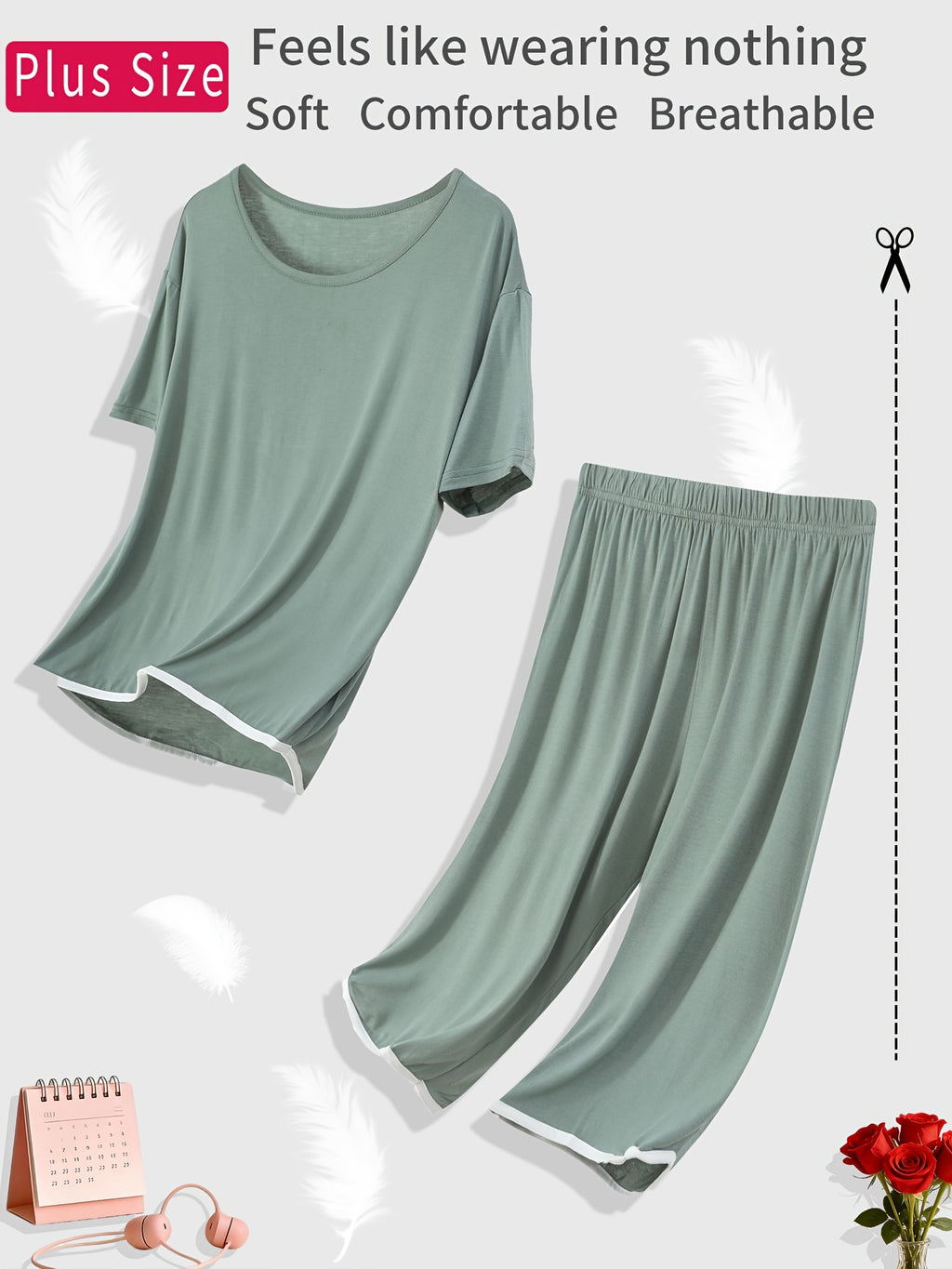 Pyjama grande taille, manches courtes, tombé fluide, visuel produit