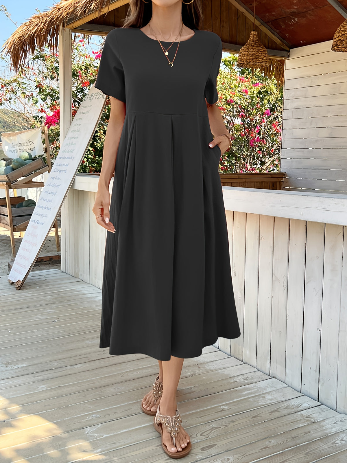 Robe longue en lin grande taille — Plis creux couchés et poches