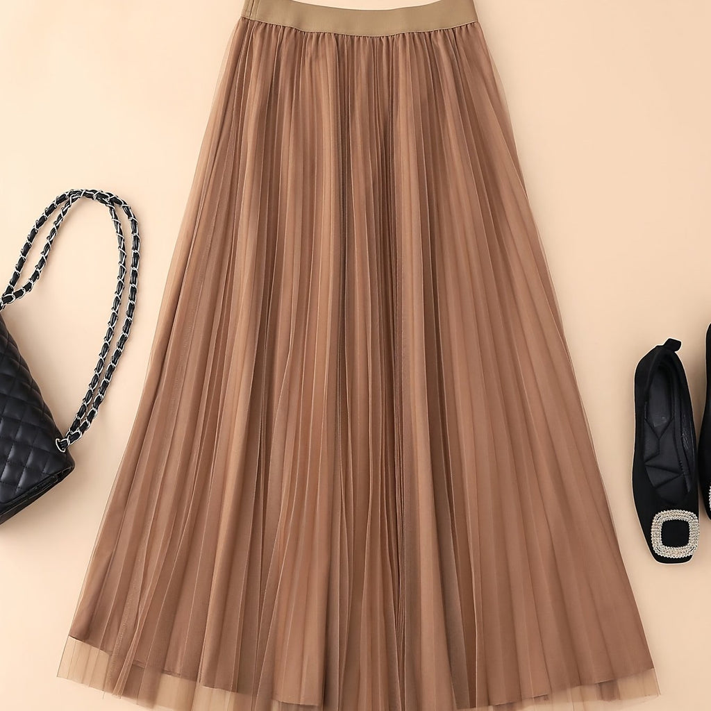 Jupe grande taille, plissés, allure élégante — matière : polyester