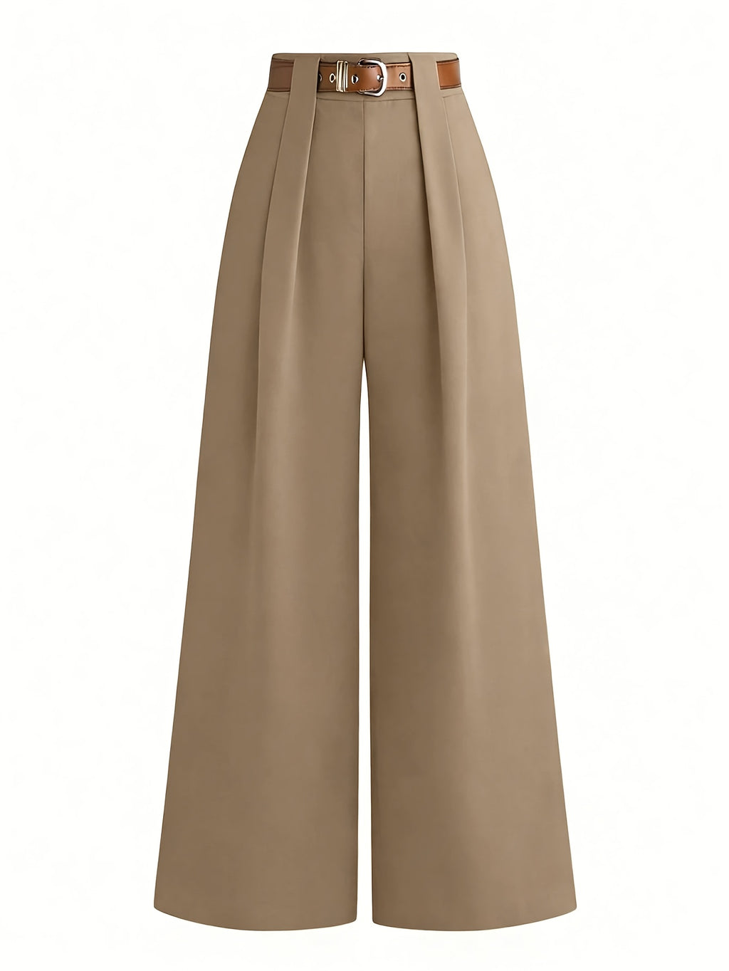 Pantalon grande taille, coupe droite, allure élégante, porté de face