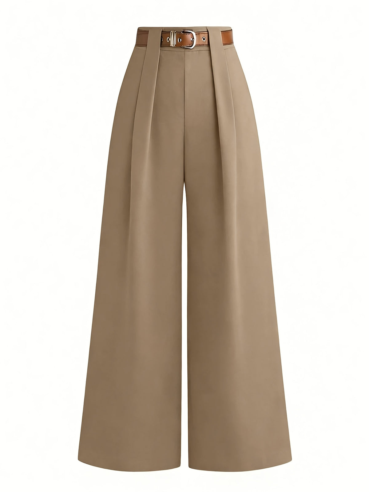 Pantalon grande taille, coupe droite, allure élégante, porté de face
