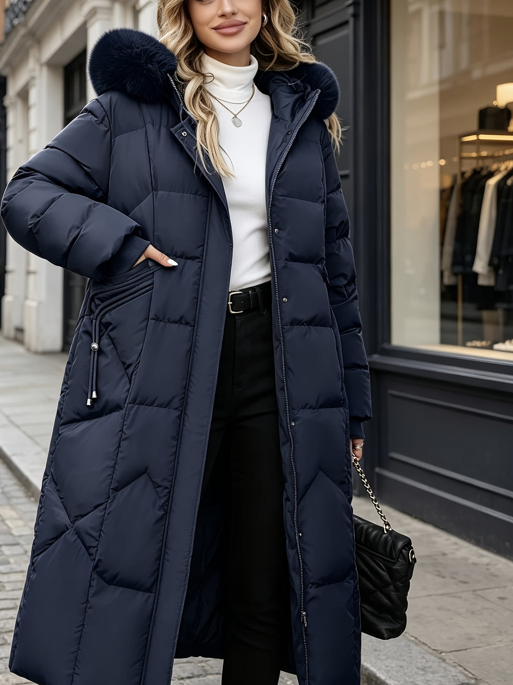 Vêtement grande taille, capuche, chaleur d'hiver, mise en situation