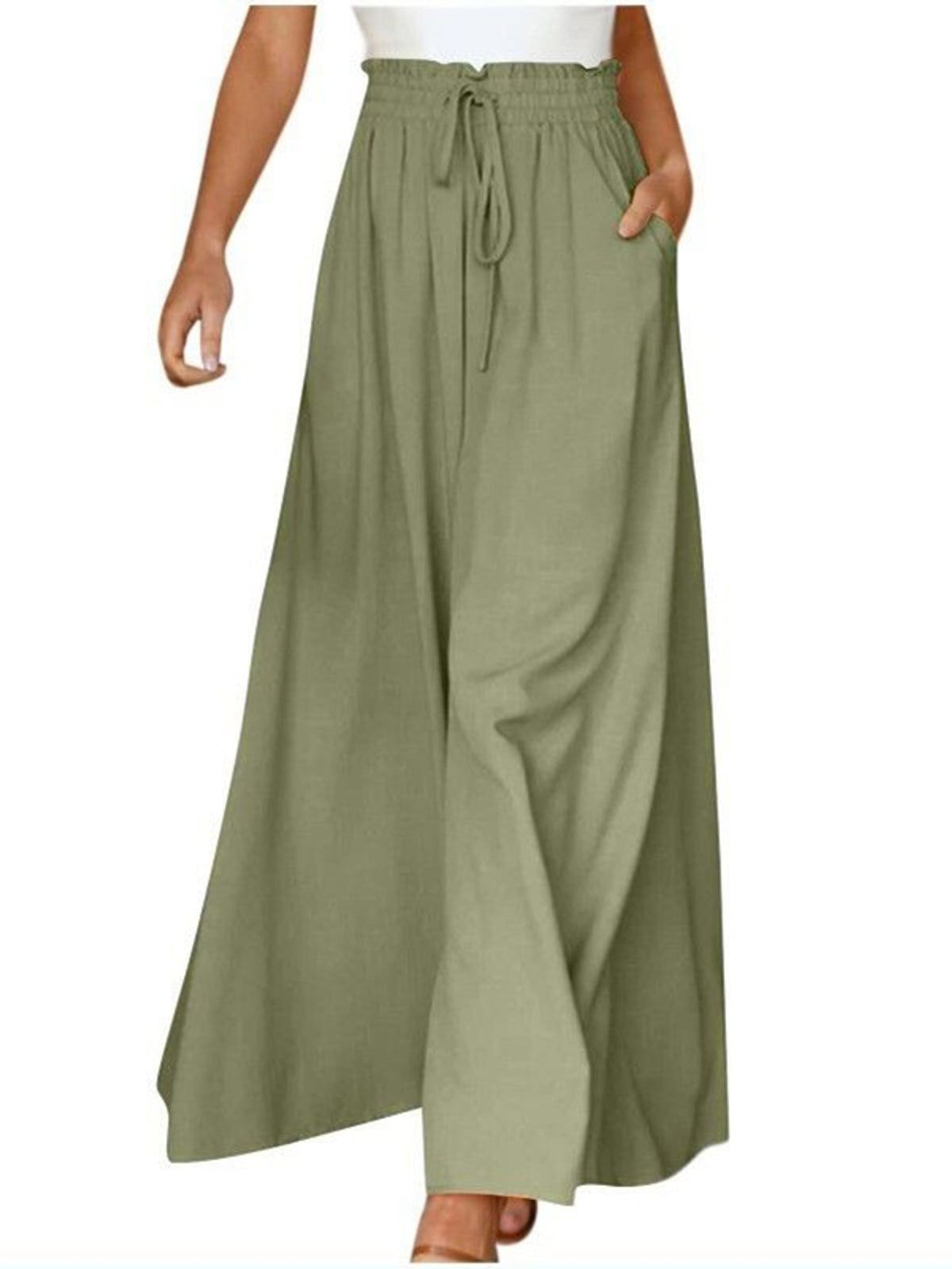 Pantalon grande taille, coupe évasée, toucher naturel