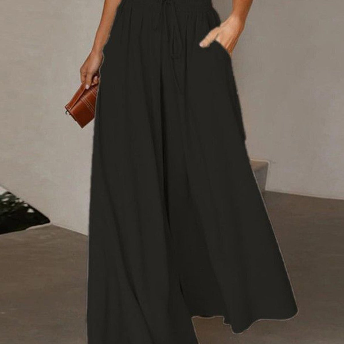 Pantalon grande taille, coupe évasée, toucher naturel — composition : 100% Coton