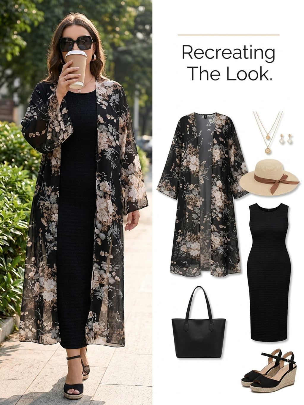 Cardigan grande taille en soie à imprimé fleuri, tombé fluide, vu de dos