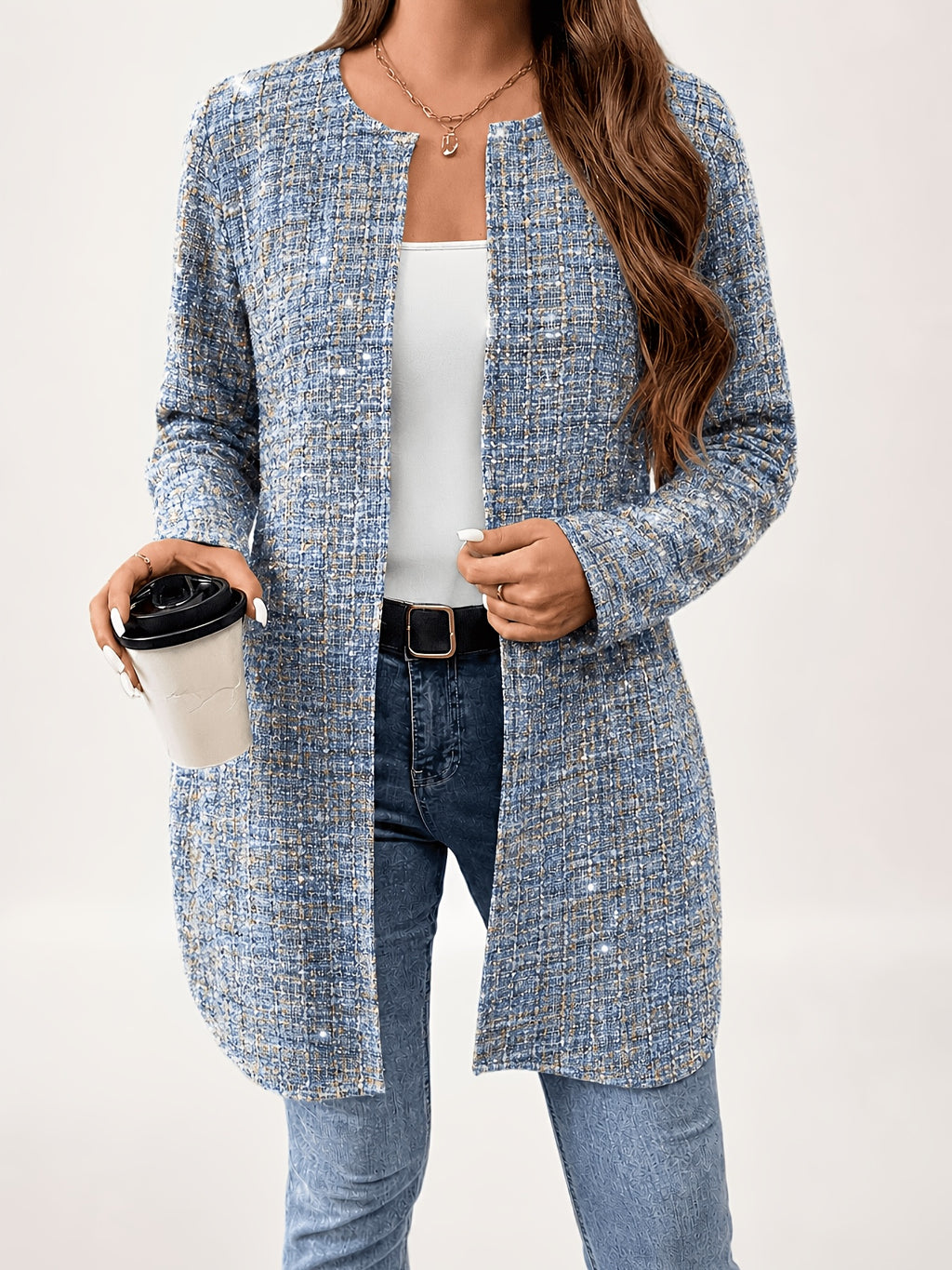 Manteau grande taille à carreaux, coupe oversize