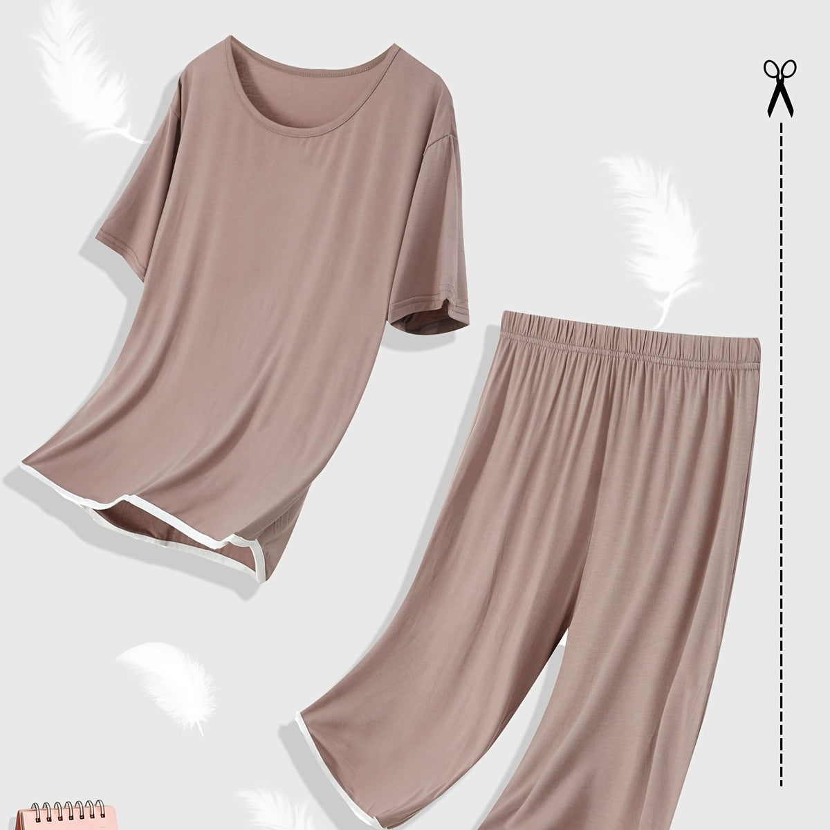 Pyjama grande taille, manches courtes, tombé fluide — composition : 95% Viscose, 5% Élasthanne