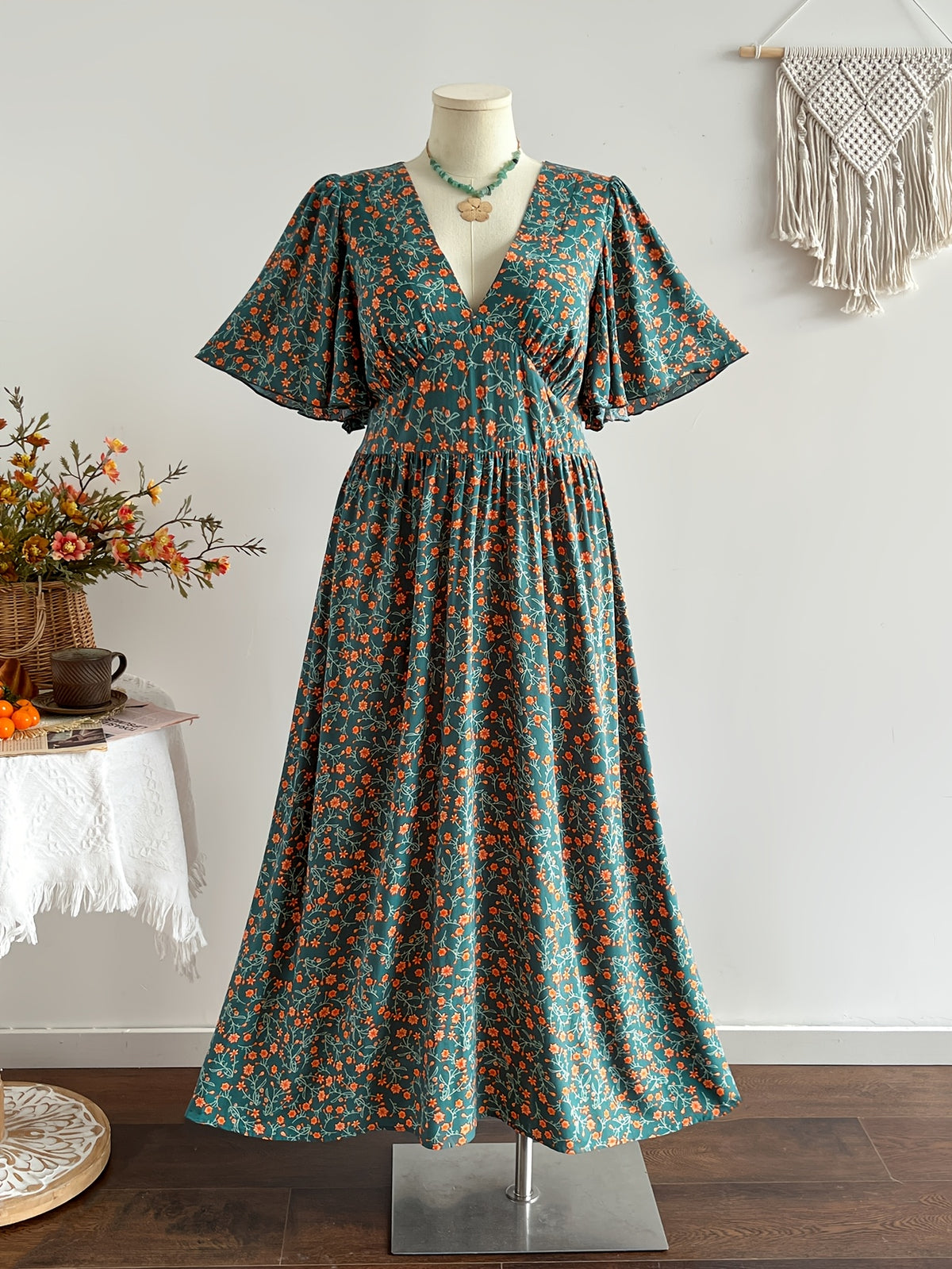 Robe maxi grande taille, trois imprimés en viscose mate
