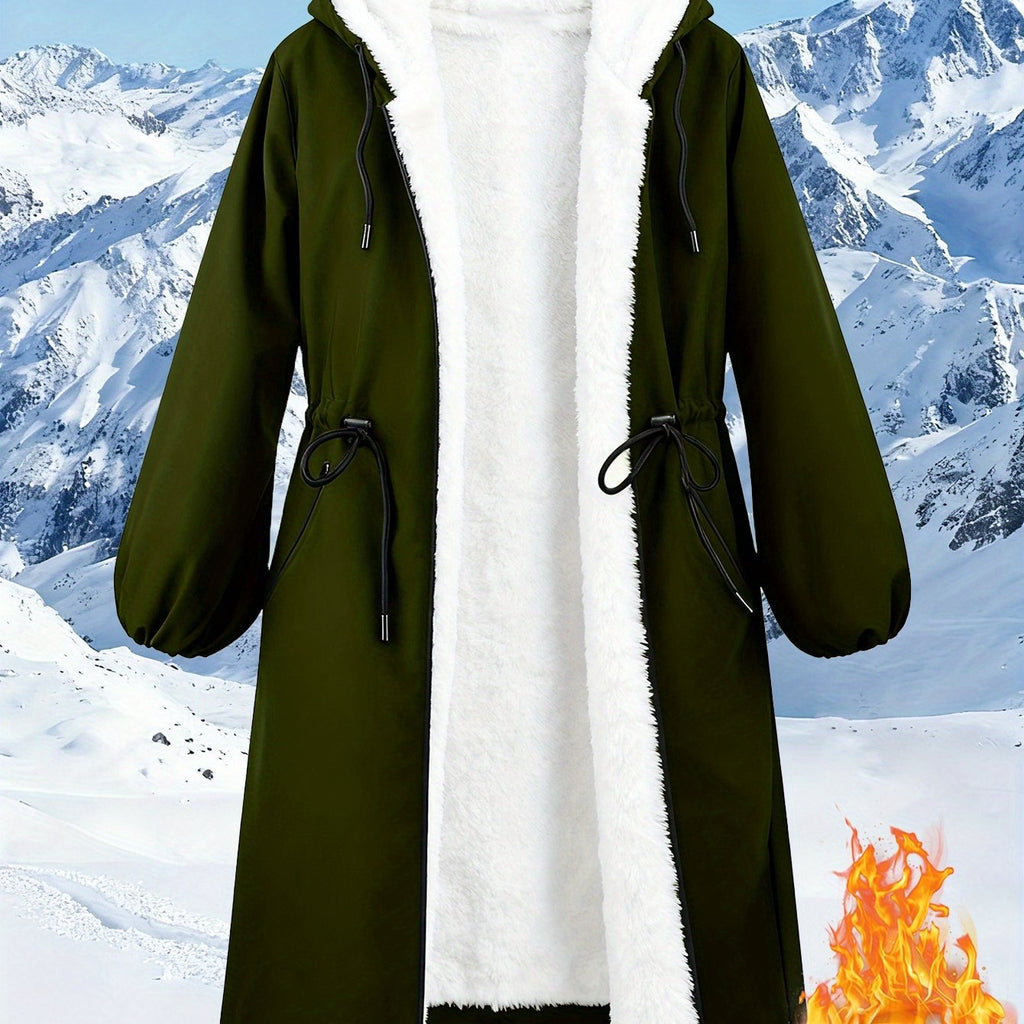 Veste grande taille, capuche, chaleur d'hiver, tissu épais, porté de face