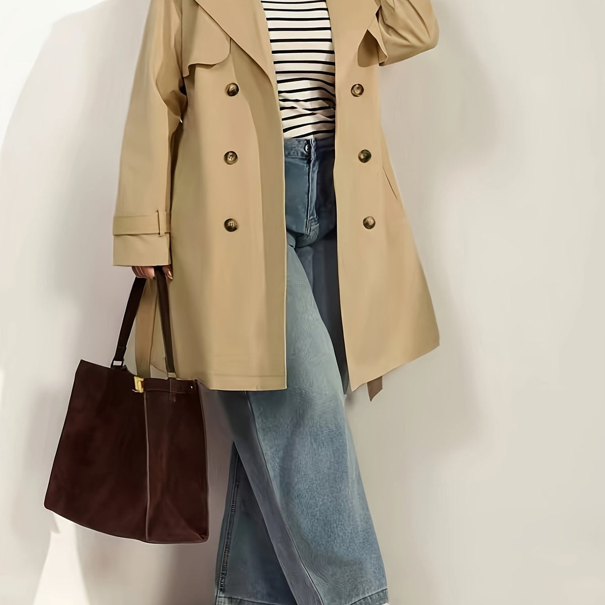 Trench grande taille, col à revers, boutonnage, esprit décontracté — matière : polyester Image