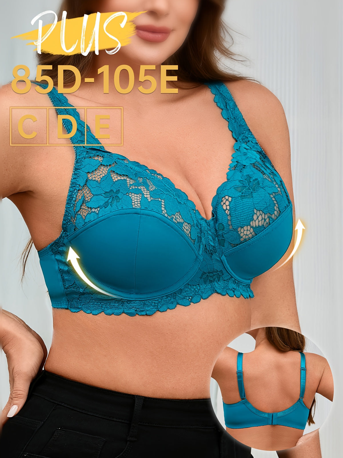 Soutien-gorge à armatures grande taille — Bleu canard, dentelle