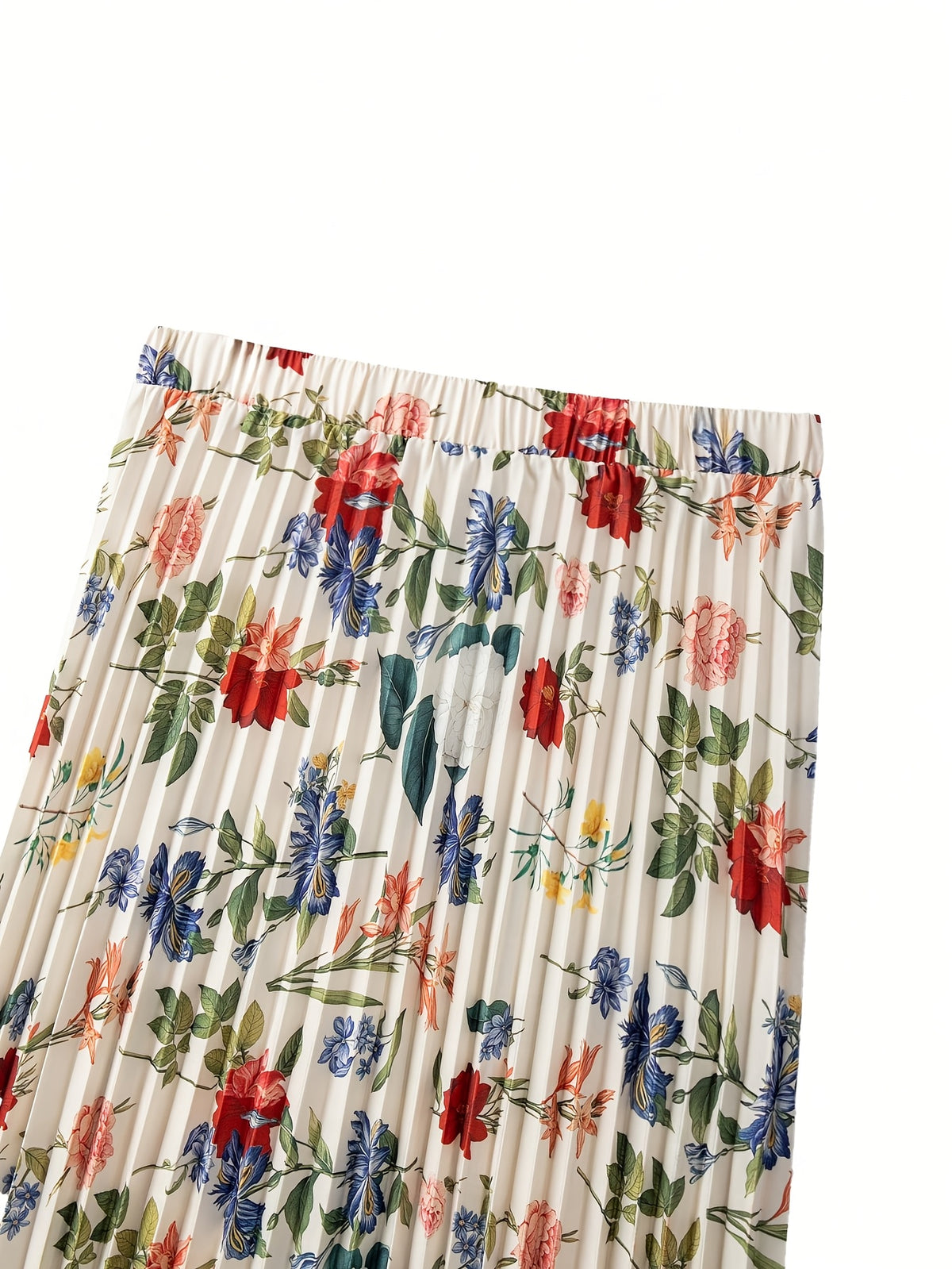 Jupe grande taille à imprimé fleuri, coupe ample, détail du tissu