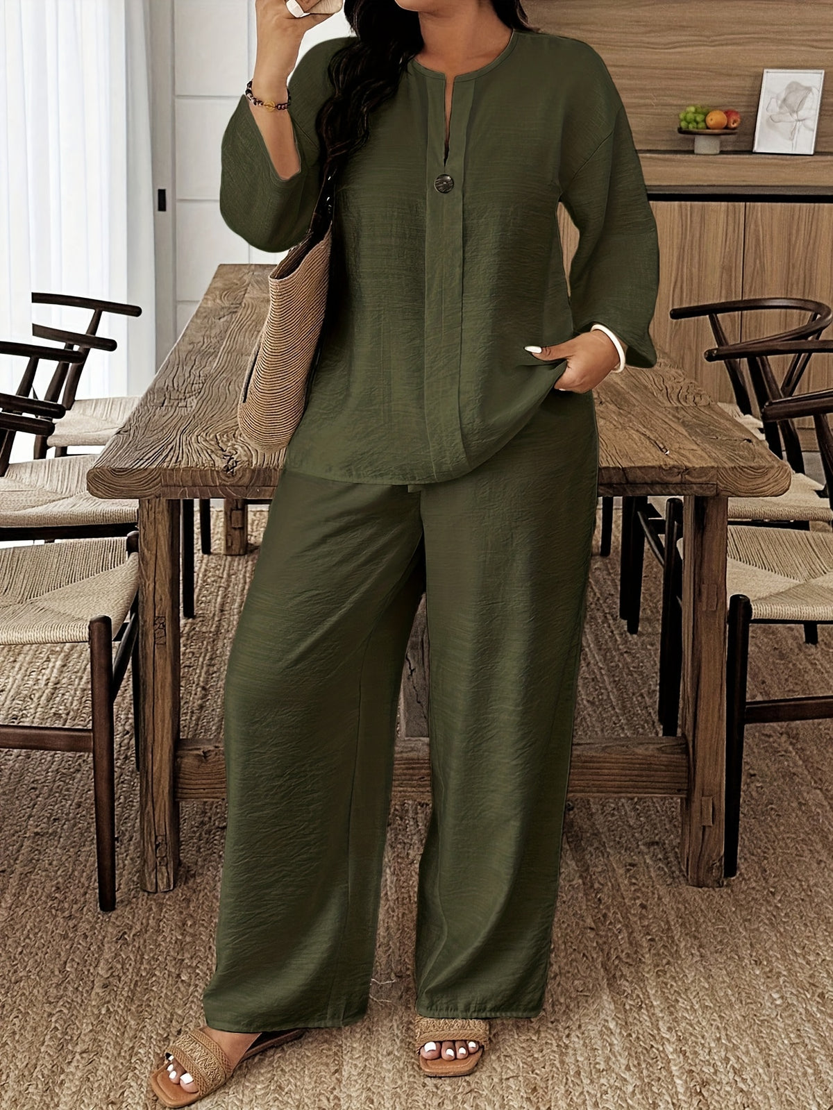 Ensemble grande taille — Chemise longue et pantalon ample