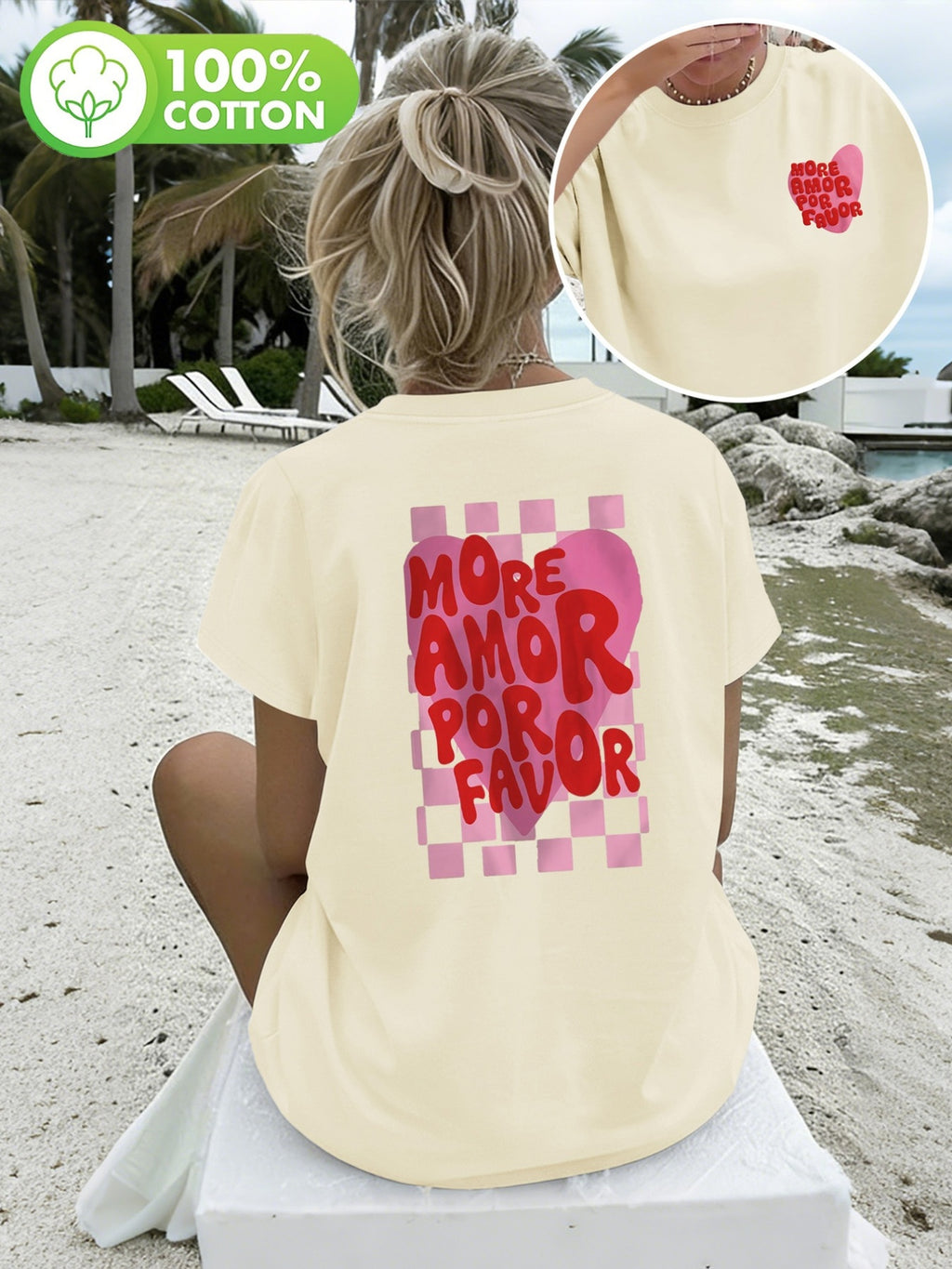 T-shirt grande taille, coupe ample, col rond, manches courtes, vu de dos
