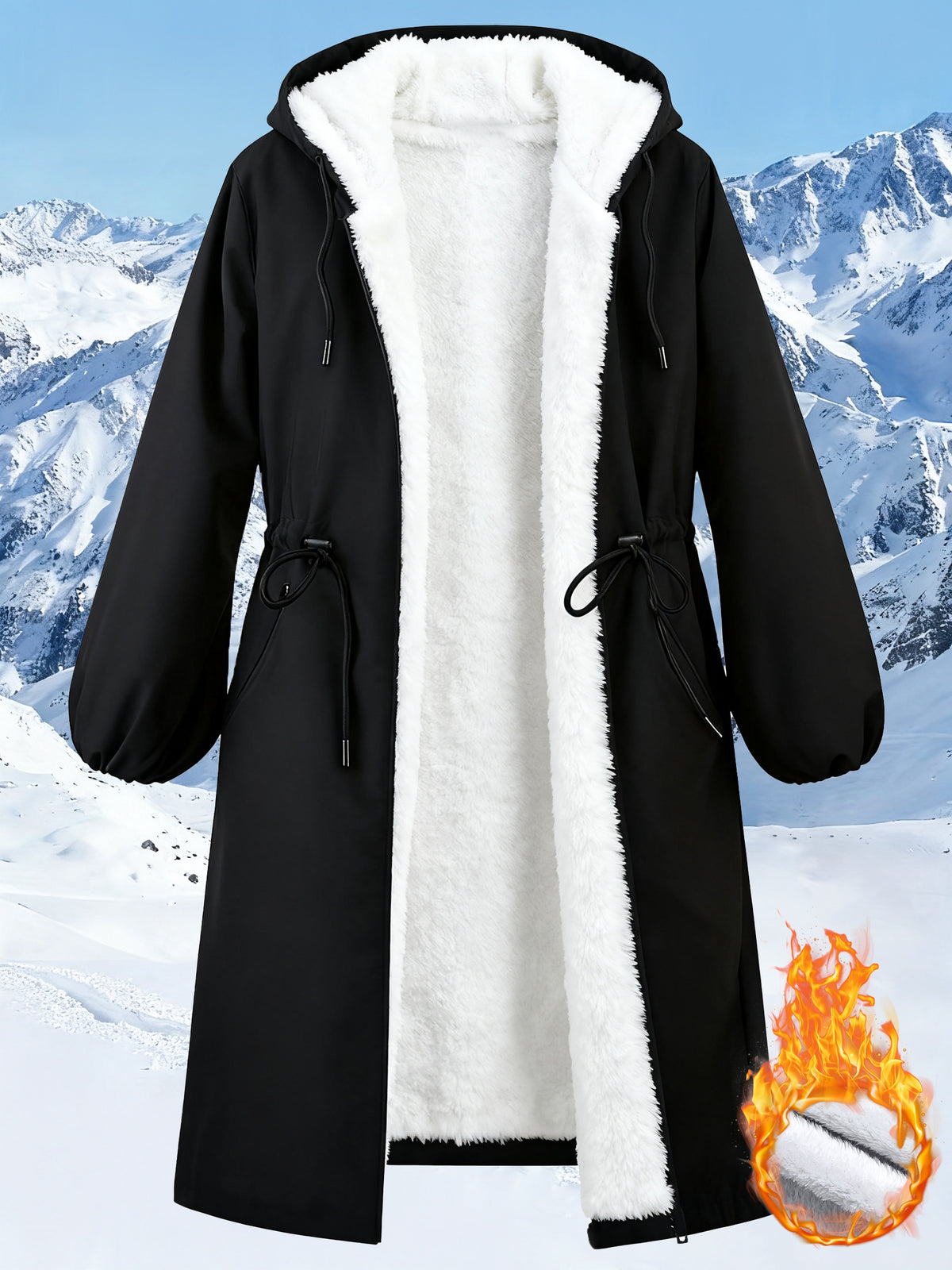 Veste grande taille, capuche, chaleur d'hiver, tissu épais, gros plan
