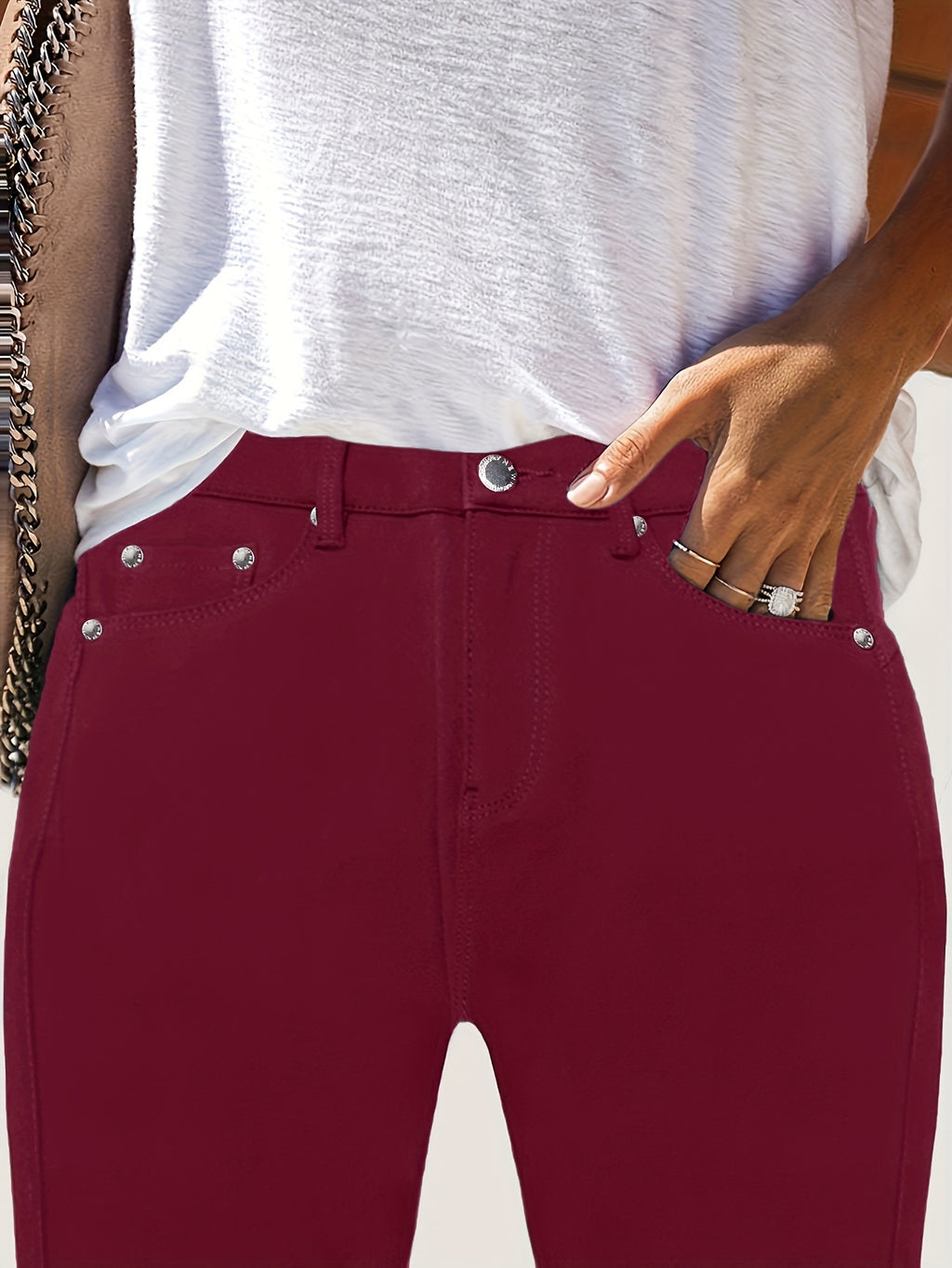 Pantalon slim grande taille, quatre teintes, cinq poches