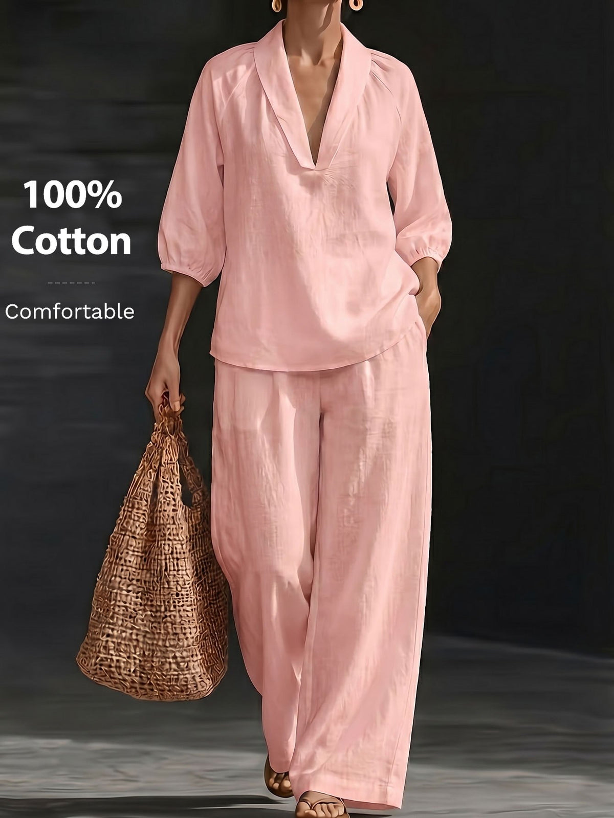 Ensemble grande taille, coupe ample, poches pratiques, toucher naturel, mise en situation