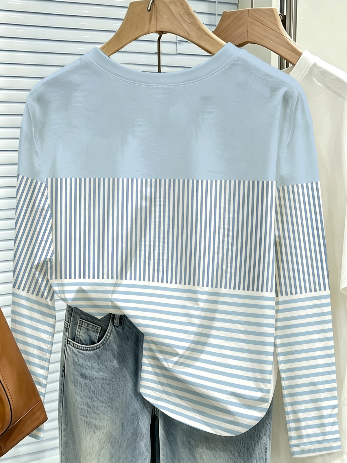 T-shirt grande taille à rayures, coupe ample, manches longues