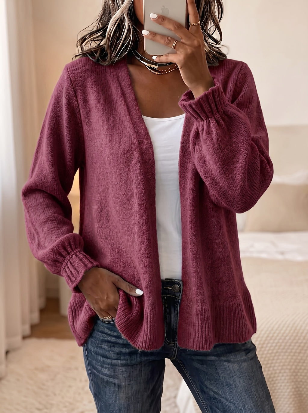 Cardigan grande taille, coupe ample, volants, manches longues