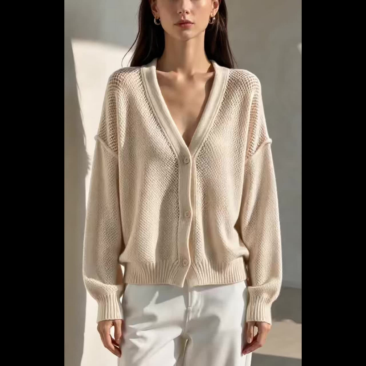 Cardigan grande taille, col V, manches longues, chaleur d'hiver, détail du col